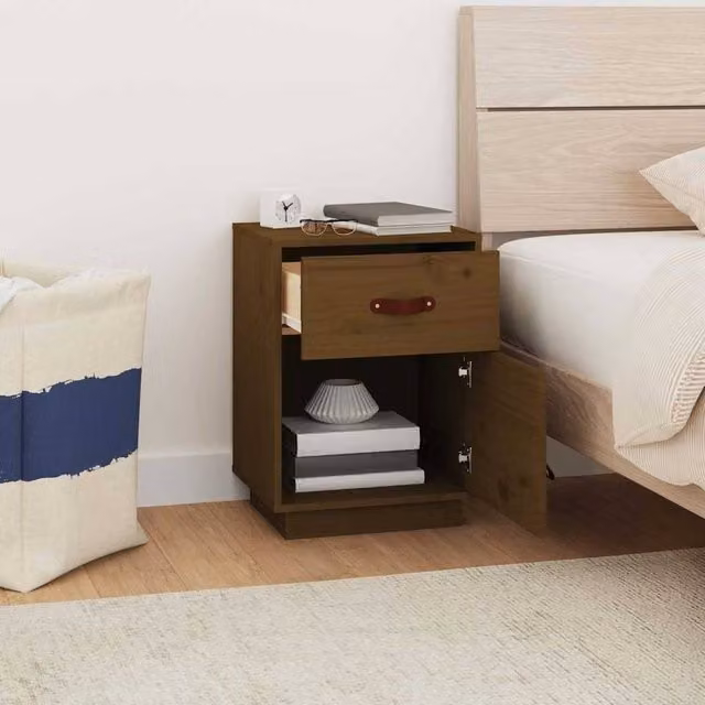Berkfield Home Beautiful Set of 2 Solid Wood Bedside Cabinets, Honey Brown, W: 40 cm, D: 34 cm, H: 55 cm