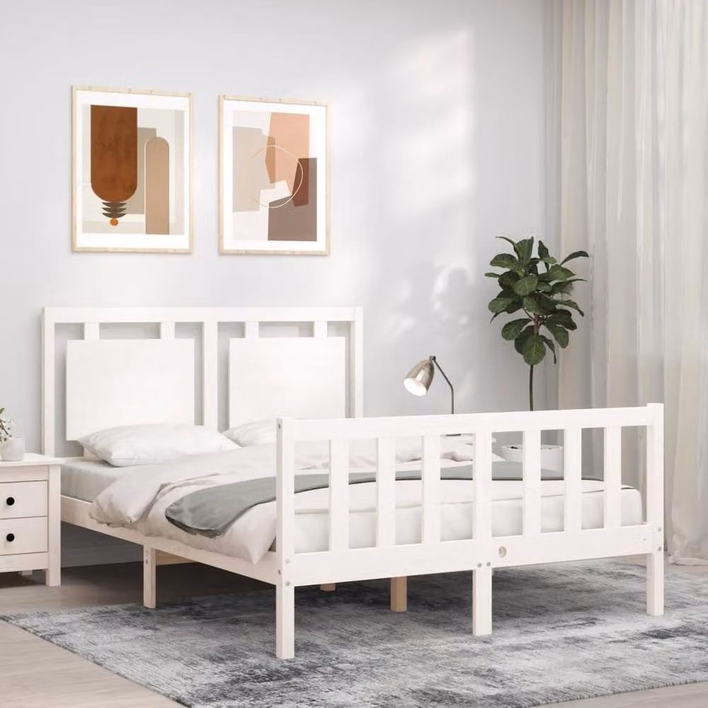 Berkfield Home Solid Wood Pine Bed Frame with Headboard in White, W/D/H: 120 x 200 cm – 2