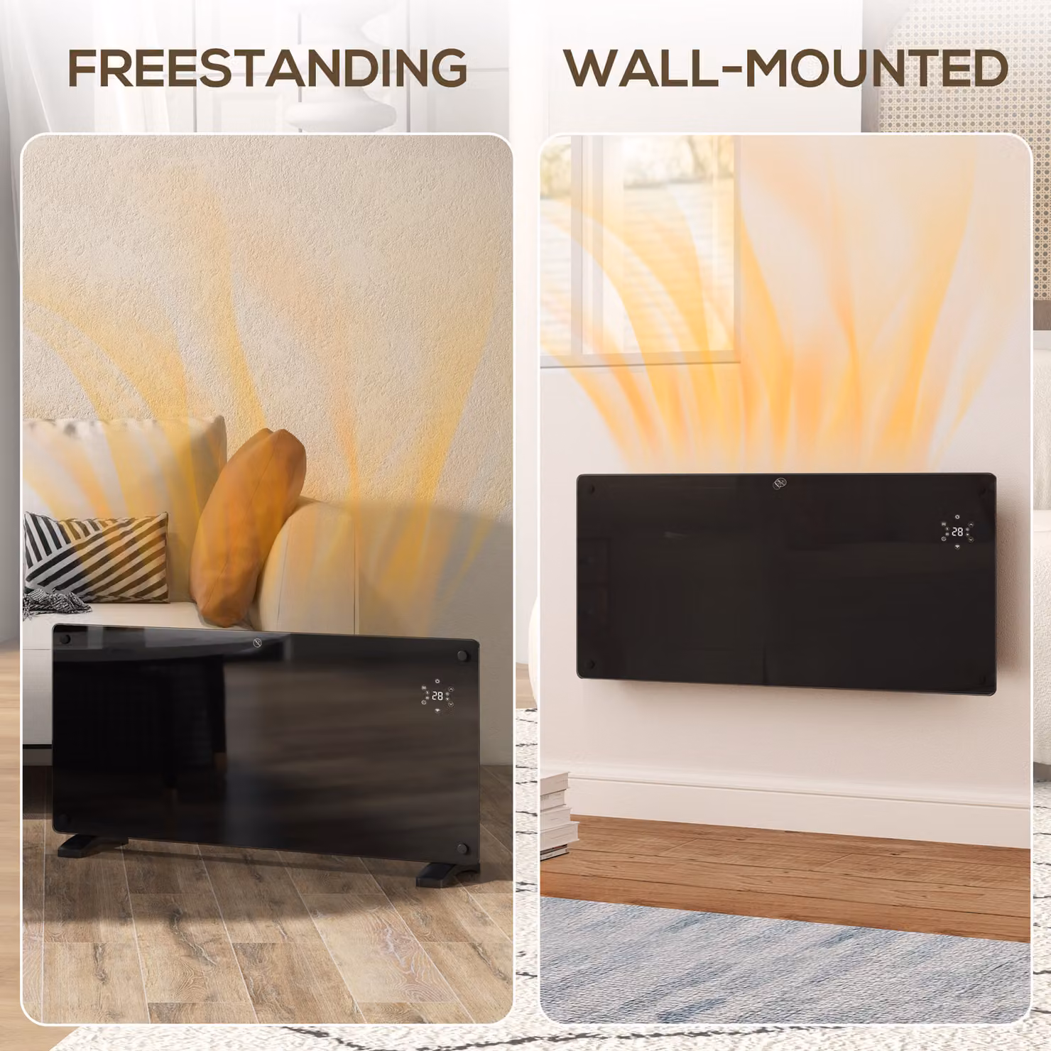 HOMCOM 2000W Electric Convector Heater with LED Display, Black, Freestanding or Wall Mounted – 6