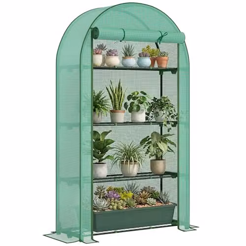 Outsunny 4 Tier Mini Greenhouse with Reinforced PE Cover, Green, W/D/H: 105 x 45 x 160 cm – 1