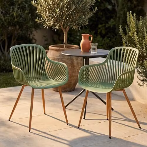 Core Products Sunray Outdoor Dining Armchairs, Set of 2 Weather-Resistant Bistro Chairs with Wooden Legs for Garden or Indoor Use – 4