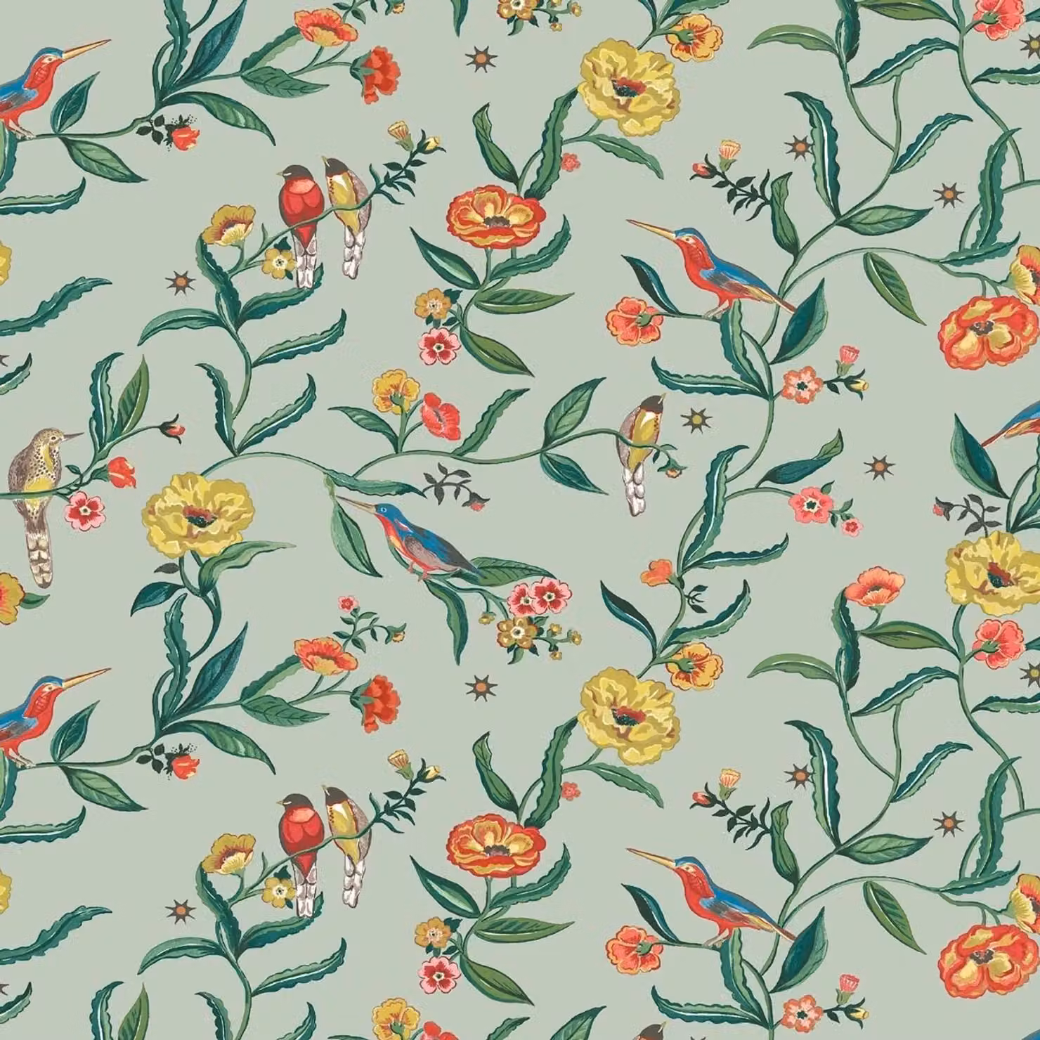 Cath Kidston Birds and Botanical Floral Wallpaper in Grey and Multicolour – 2