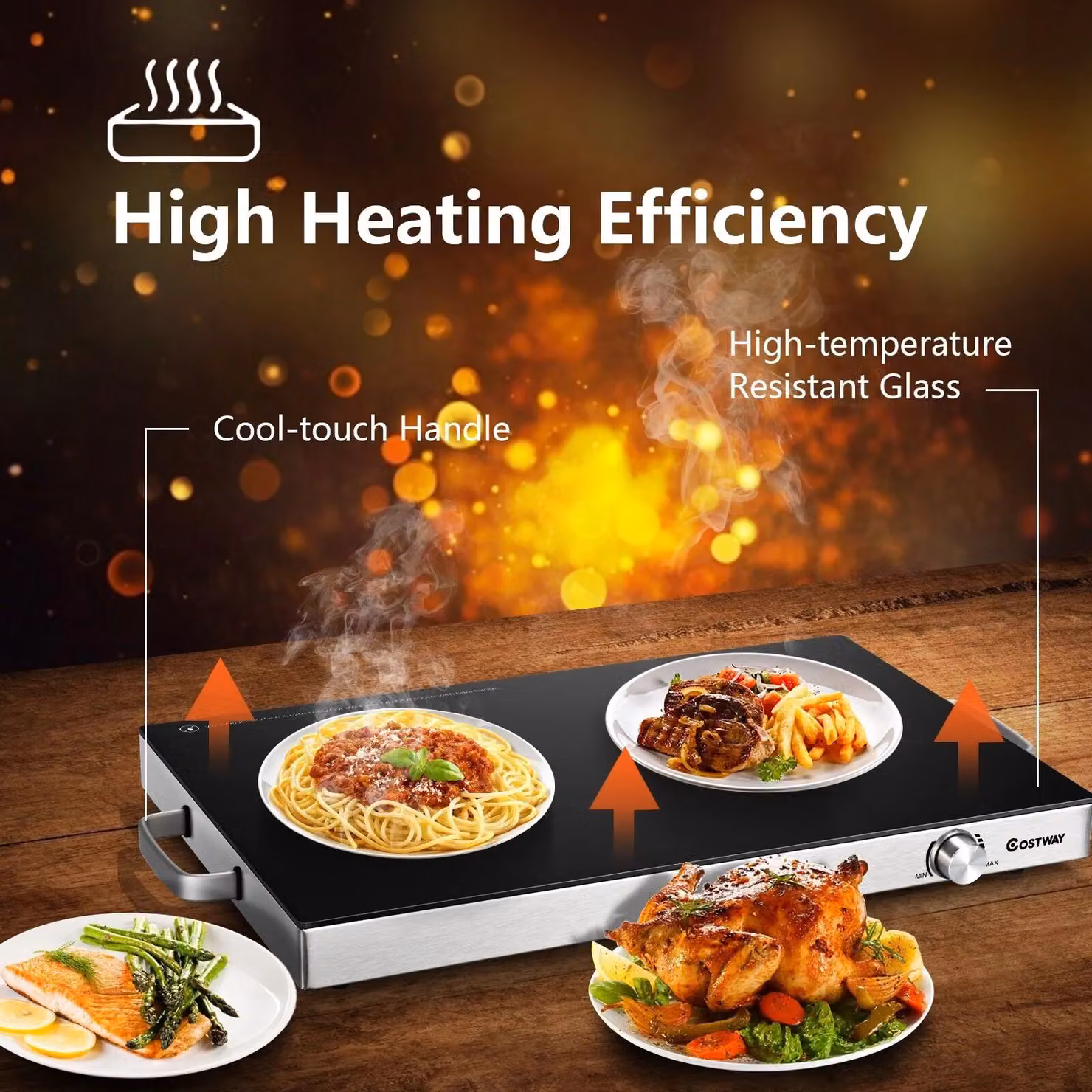 Costway Electric Warming Tray with Temperature Control and Tempered Glass Plate in Black – 4