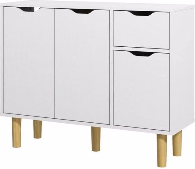 KORVIXA White Wood Sideboard Modern Home Storage Cabinet