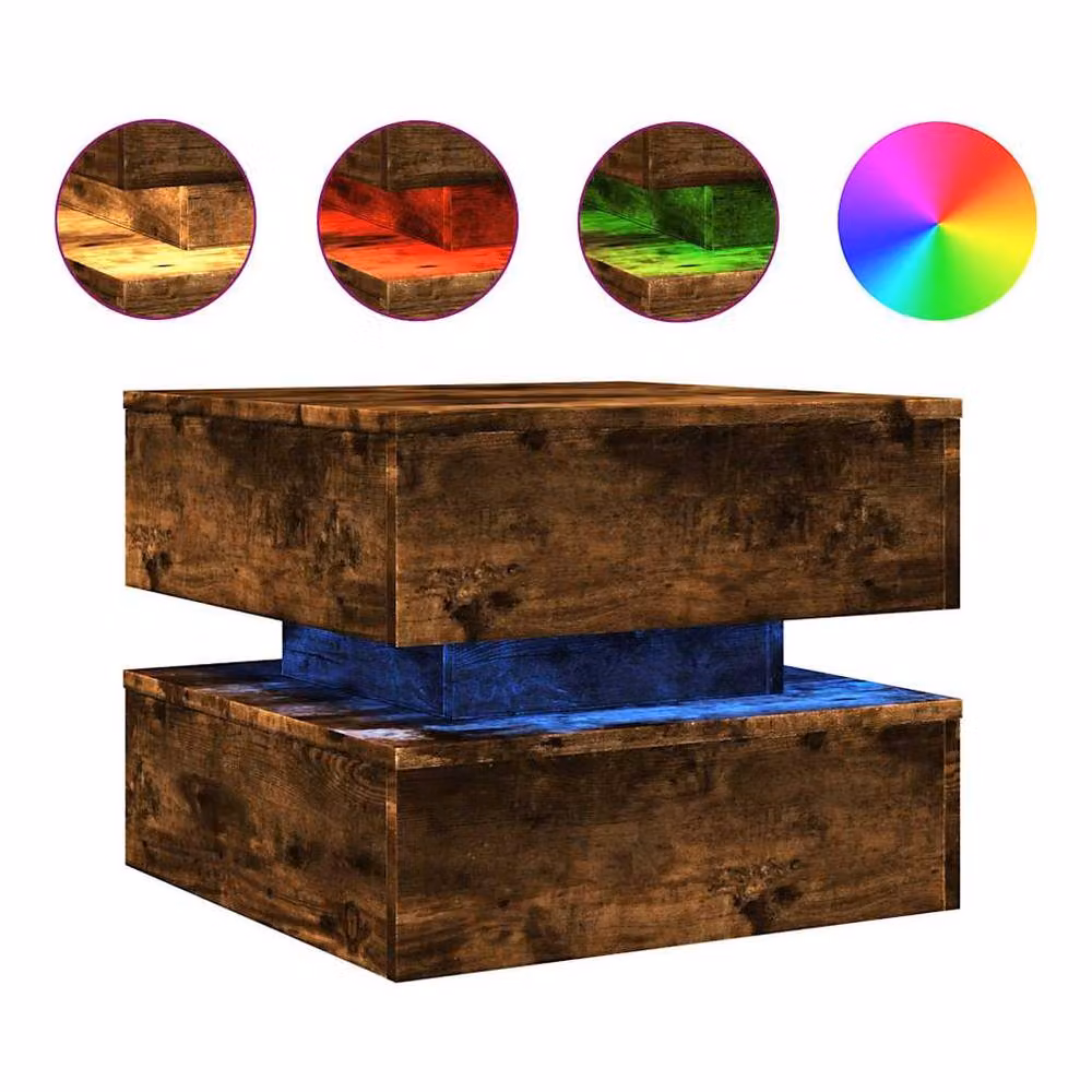 Berkfield Home Modern Square Coffee Table with LED Lights in Smoked Oak Brown, W/D/H: 50 x 50 x 40 cm – 3