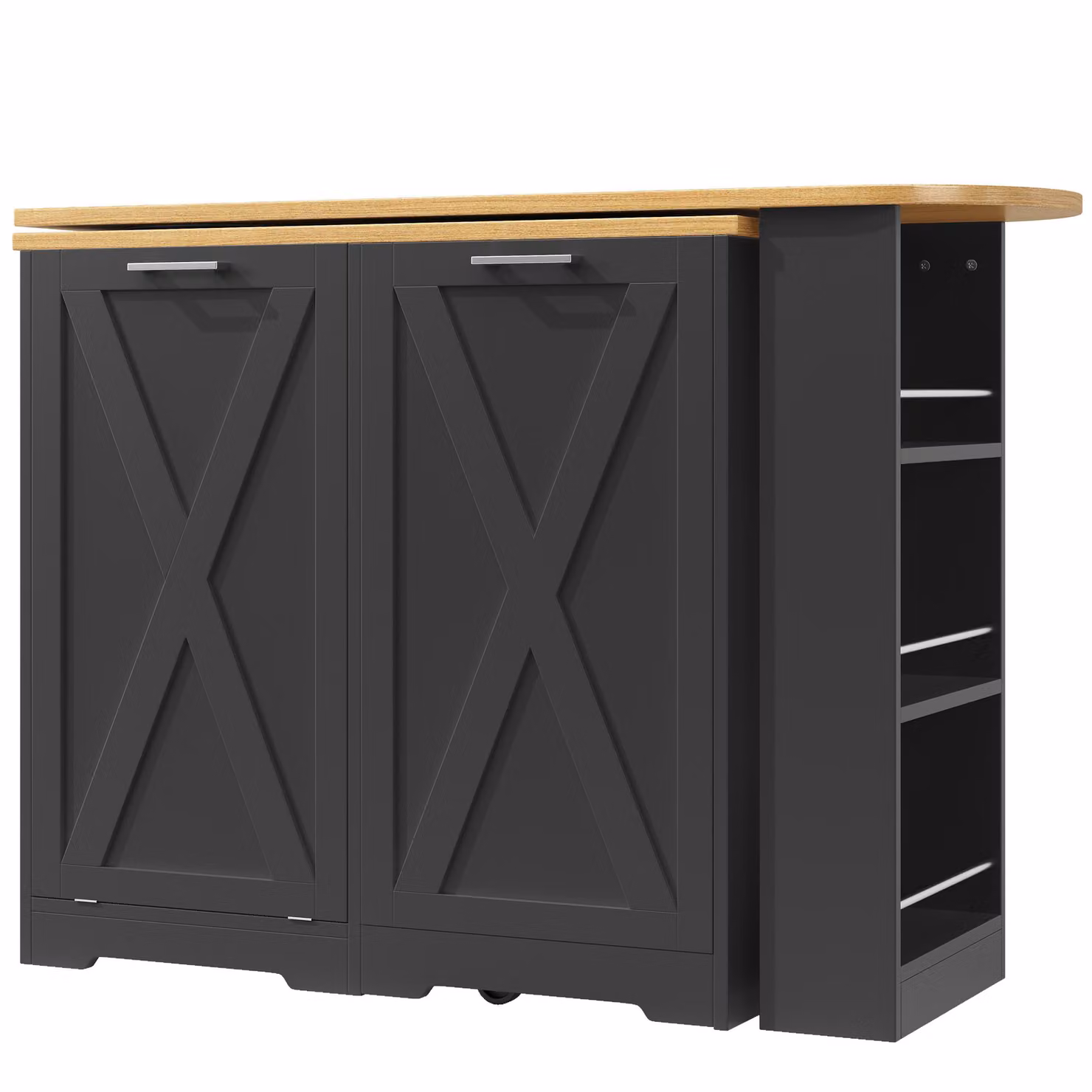 Aosom UK 360 Rotating Kitchen Island with Folding 3D Textured Doors and Side Shelves in Black, W: 138 cm, D: 38 cm, H: 105.5 cm – 2