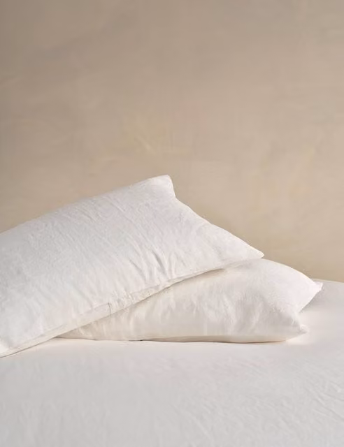 Bedfolk Pure Washed Linen Flat Sheet, White, W: 180 cm, D: 200 cm