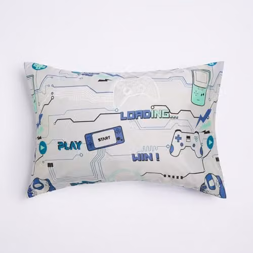 OHS Reversible Gaming Duvet Cover and Pillowcase Set in Blue and Grey, Microfibre Polyester Bedding for Teenagers, W/D/H: 140 x 200 cm – 4