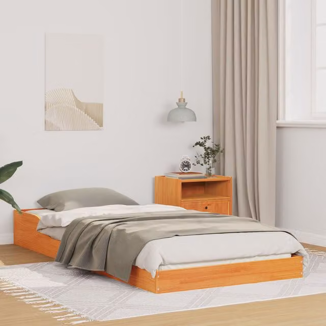 Berkfield Home Waxed Brown Solid Pine Wood Bed W/D/H: 90 x 210 cm – 1