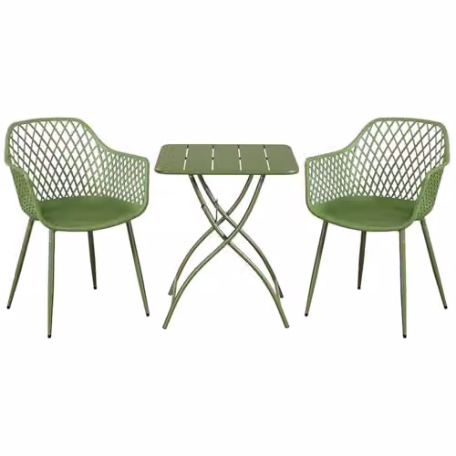 Core Products 3-Piece Bistro Garden Set with Lattice Armchairs and Folding Metal Table – 1
