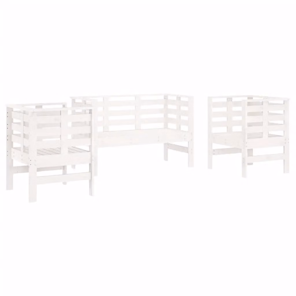 Berkfield Home 3 Piece Rustic White Solid Wood Pine Garden Lounge Set – 2