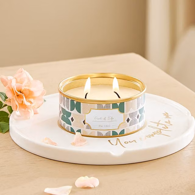 Livingandhome Fresh Scented Soy Wax Tabletop Candle in White Metal Tin