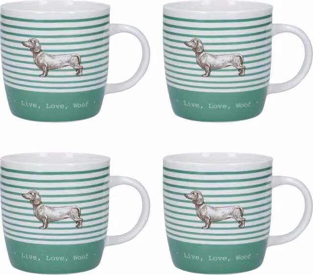 KitchenCraft 4-Piece Striped Ceramic Barrel Mug Set in Green and White