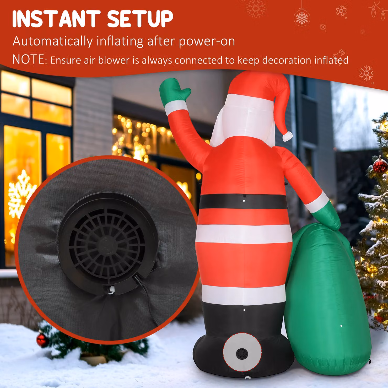 OUTSUNNY 9ft Giant Christmas Blow Up Decoration with Built-in LED Lights in Red, W: 180 cm, D: 90 cm – 5