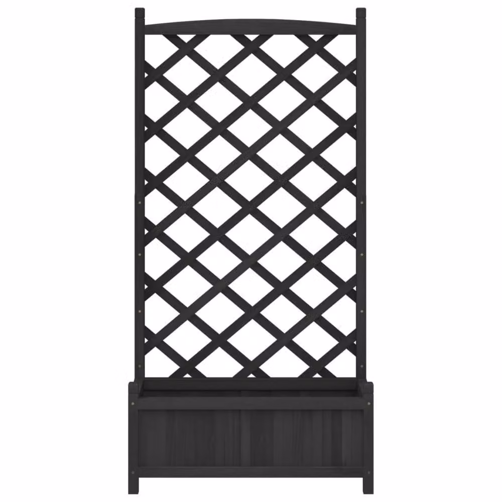 Berkfield Home Black Solid Wood Fir Planter with Trellis – 3