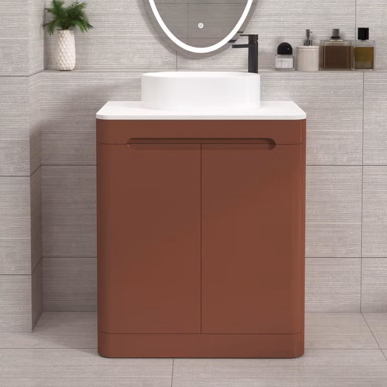 Royal Bathrooms Venice 700mm Terracotta Clay Floor Standing 2 Door Vanity Unit with White Worktop and Peak Basin