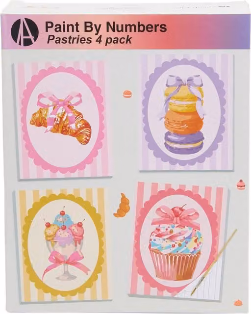 Art Studio Pack of 4 Multicolour Pastries Paint By Number Kits for Adults