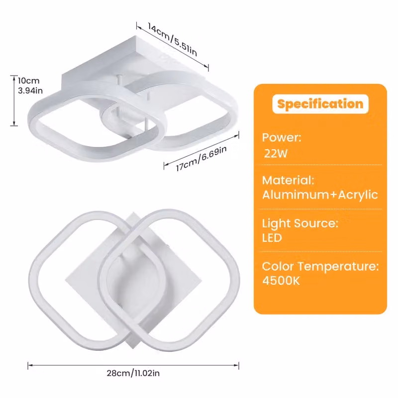 COMELY Modern Square LED Ceiling Light, 22W, White, 4500K – 4