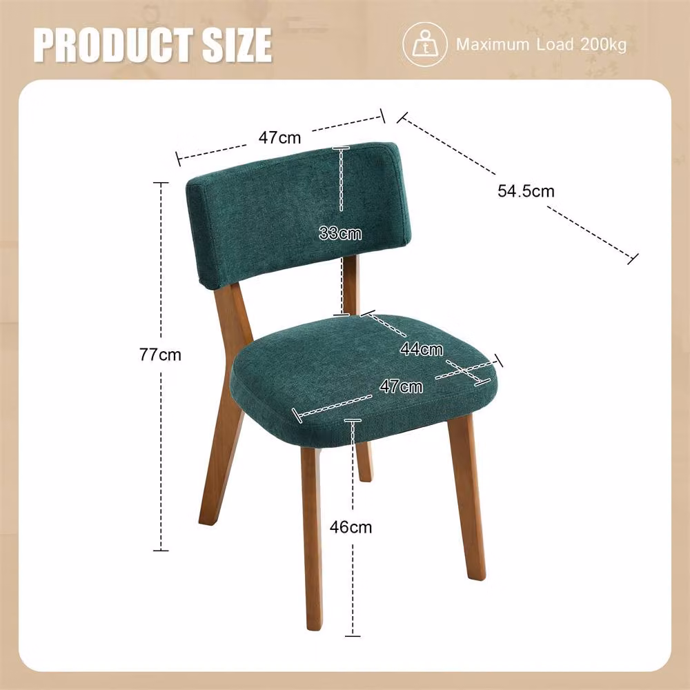 Direct Wicker Set of 2 Mid-Century Green Linen Dining Chairs with Solid Wood Frame – 2