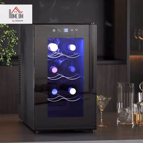 HOMCOM Freestanding Black Wine Cooler Fridge with 21 Litre Capacity and 8 Bottle Rack – 2