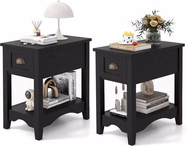 Costway Retro Side Table Set of 2 in Black