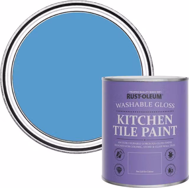 Rust-Oleum Water-Based Kitchen Tile Paint in Gloss Finish, Cerulean Blue, 0.75 l