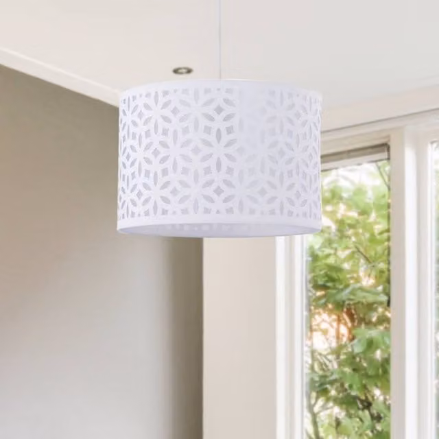 First Choice Lighting White Laser Cut Cylinder Pendant Light Shade, Diameter: 30 cm