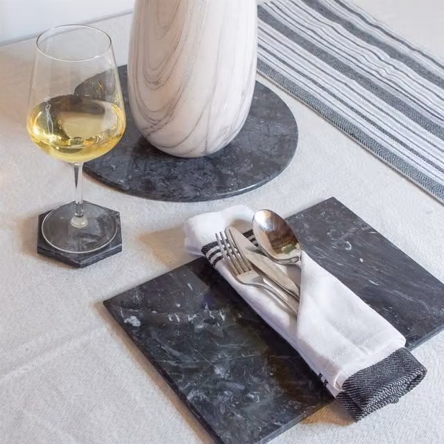 Argon Tableware Black Rectangular Marble Placemats