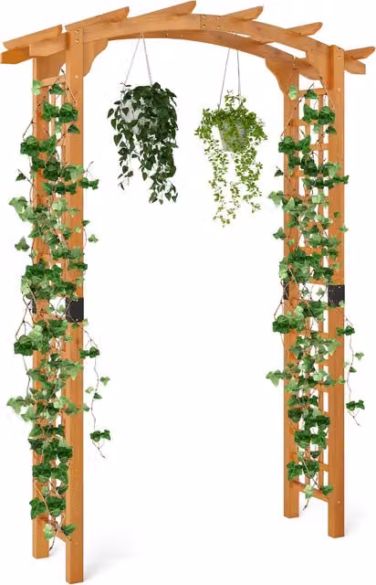 COSTWAY Curved Wooden Garden Arch Arbor in Brown, W/D/H: 229 x 60 x 60 cm