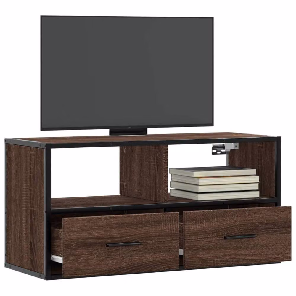 Berkfield Home Industrial TV Cabinet in Brown Oak, W/D/H: 80 x 31 x 39.5 cm – 2