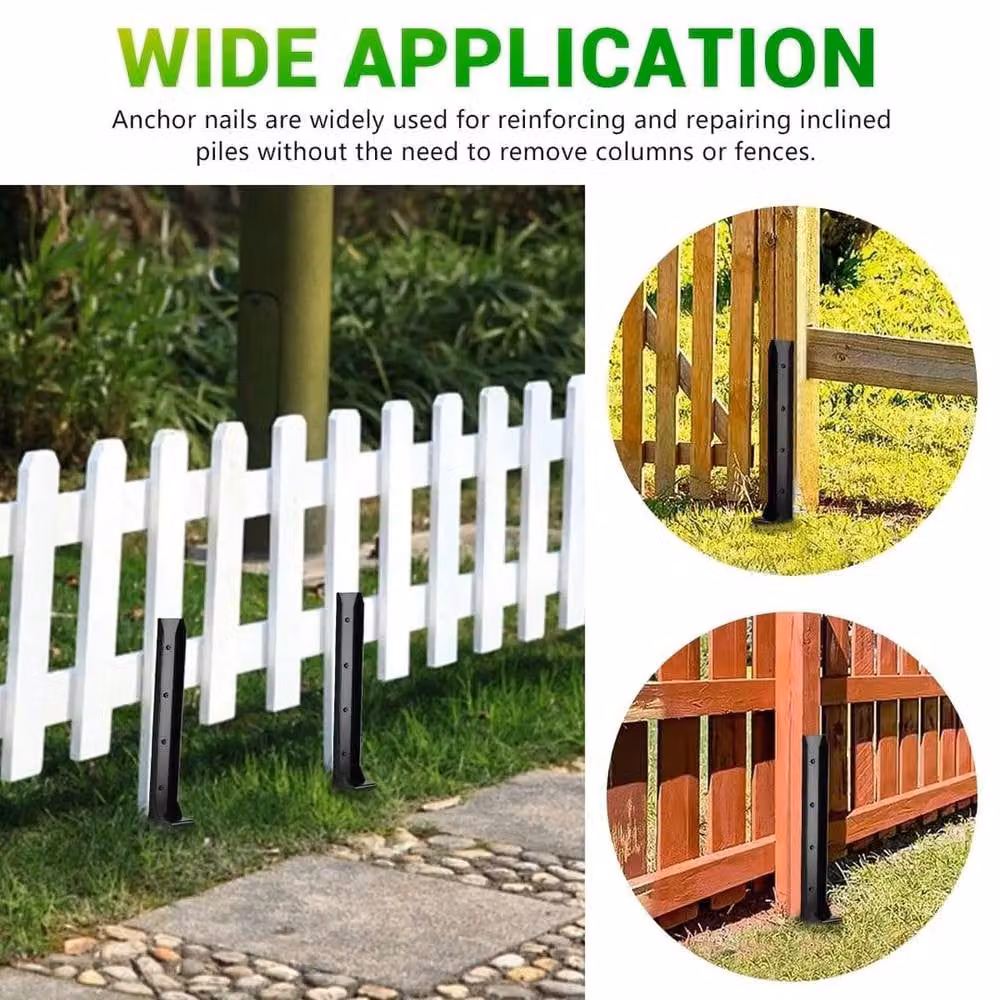 NESTLUNE 4-Piece Heavy Duty Steel Fence Post Anchor Repair Kit in Black, Height: 120 cm, Width: 3.2 cm – 6
