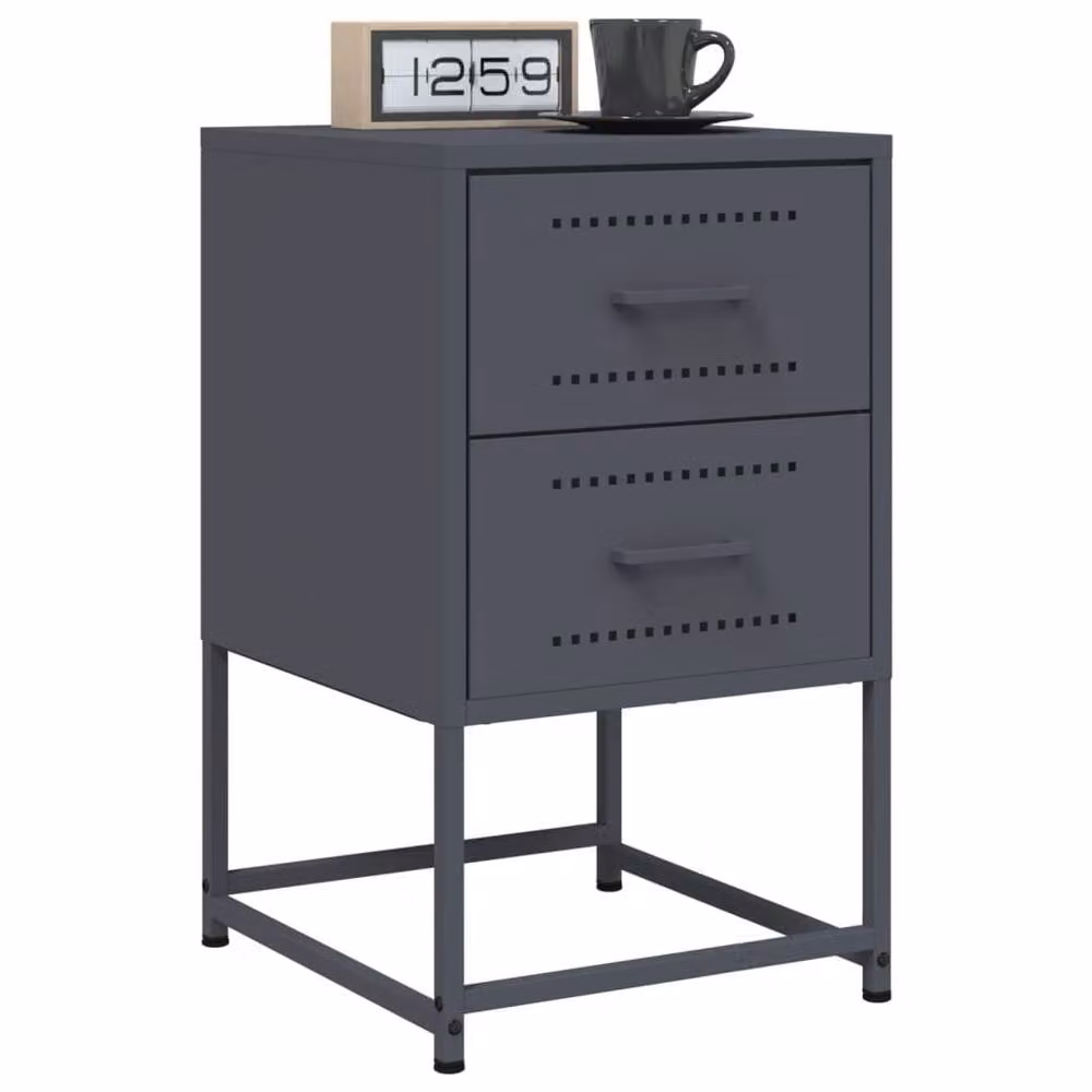 Berkfield Home Anthracite Bedside Cabinet in Dark Grey Metal, W/D/H: 36 x 39 x 60.5 cm – 4