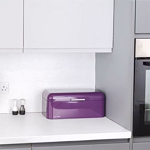 Calitek Vintage Style Ventilated Bread Bin in Purple Coated Carbon Steel, W: 42.0 cm, D: 22.5 cm, H: 17.0 cm – 3