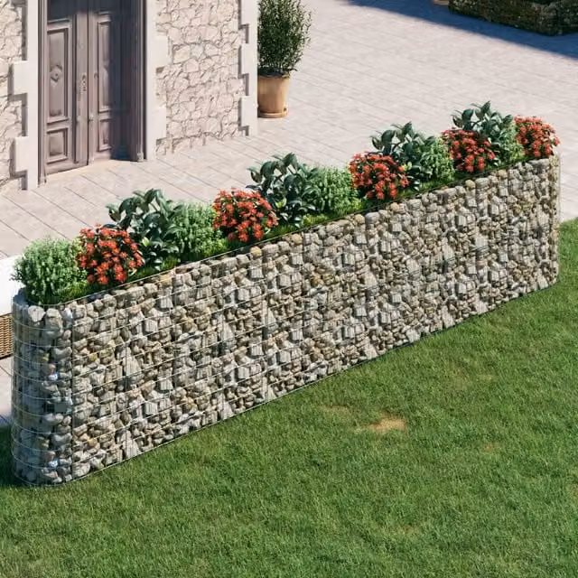 Berkfield Home Silver Galvanised Steel Stone Gabion Raised Bed, W: 470 cm, D: 50 cm, H: 100 cm