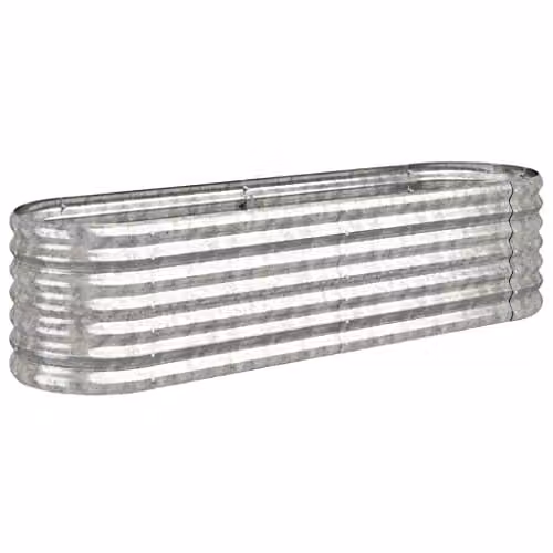 vidaXL Silver Powder-coated Steel Garden Planter Tub W: 152 cm, D: 40 cm, H: 36 cm