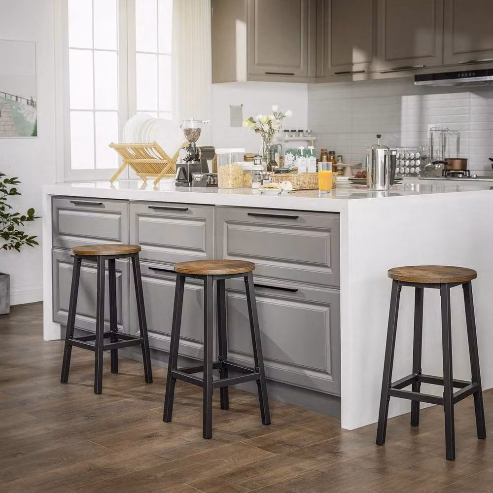Kelvenix Vintage Set of 2 Tall Bar Stools in Brown and Black – 4