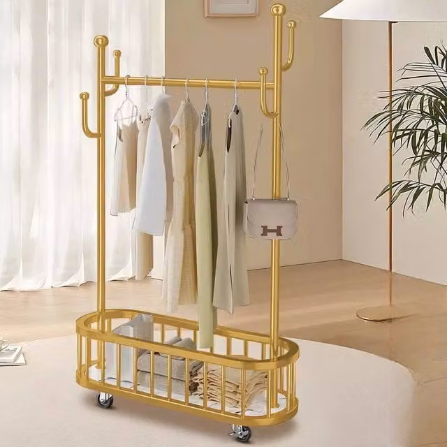 EONLION Heavy Duty Double Clothes Rail Hanging Rack in Glossy Gold – 1