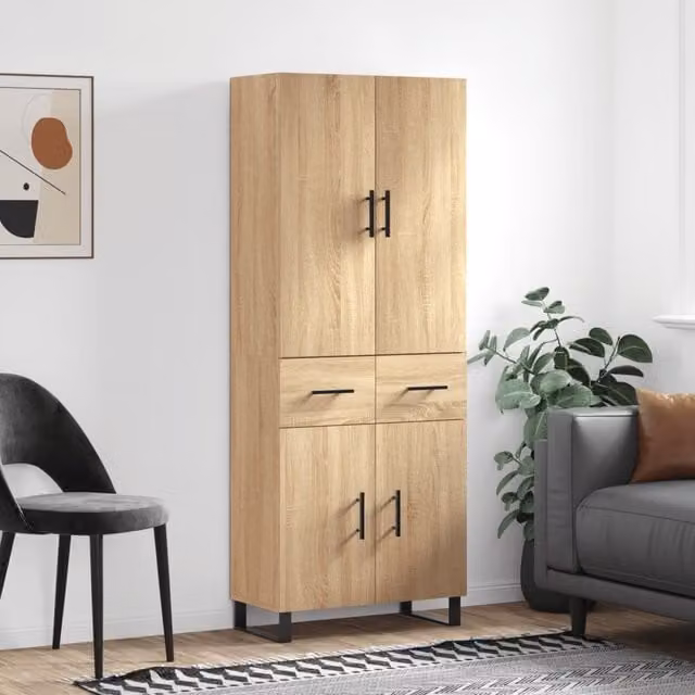 Berkfield Home Sonoma Oak Highboard in Brown, W/D/H: 69.5 x 34 x 180 cm