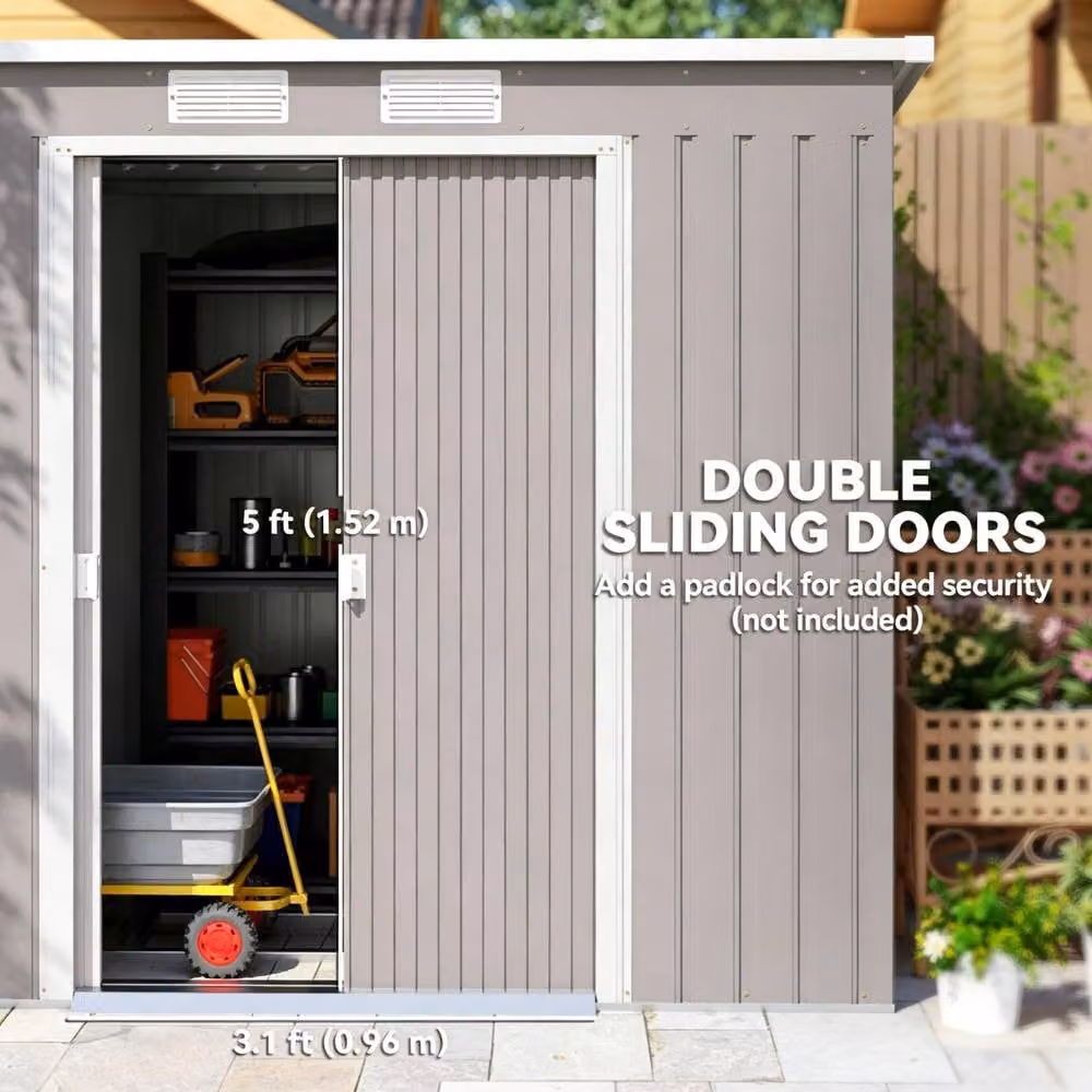 STILVORA Modern Steel Pent Garden Shed with Double Doors and Side Vents, Grey, W/D/H: 213.0 x 119.0 x 96.0 cm – 3