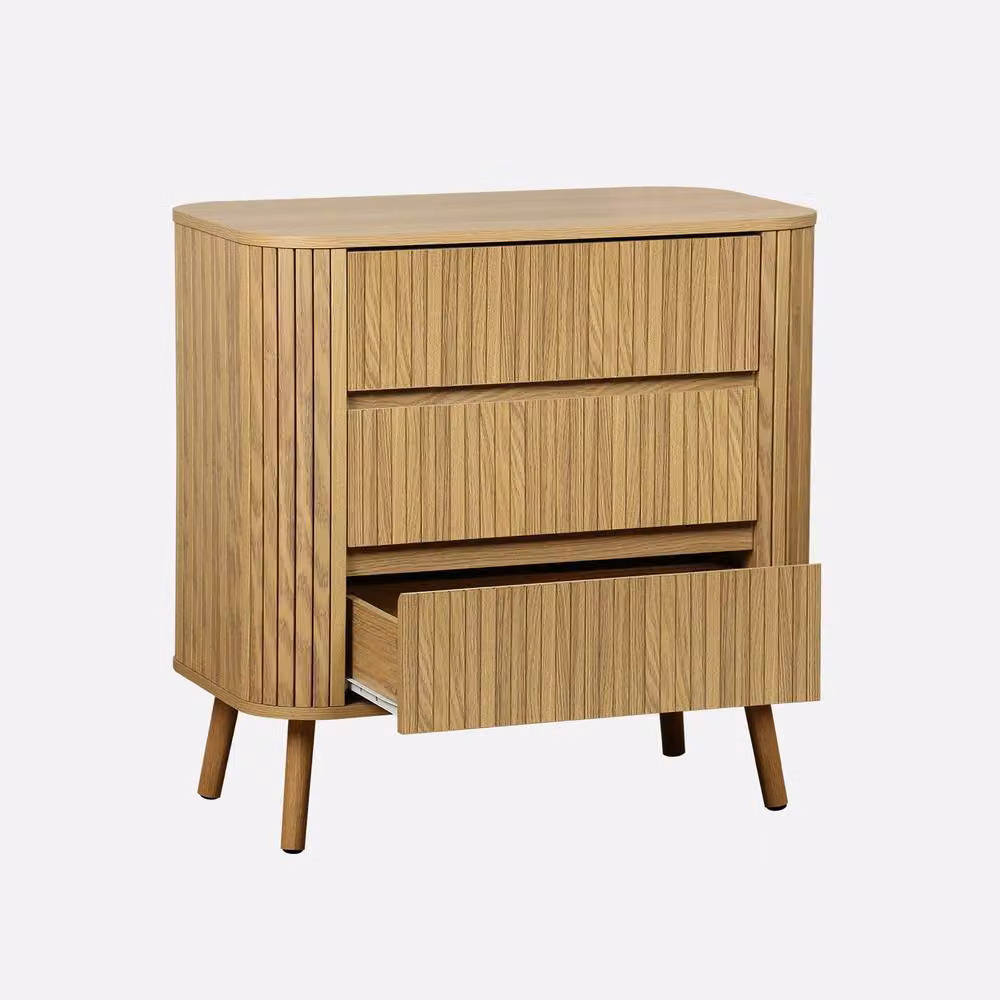 sweeek Grooved Decor 3 Drawer Dresser in Light Brown – 2