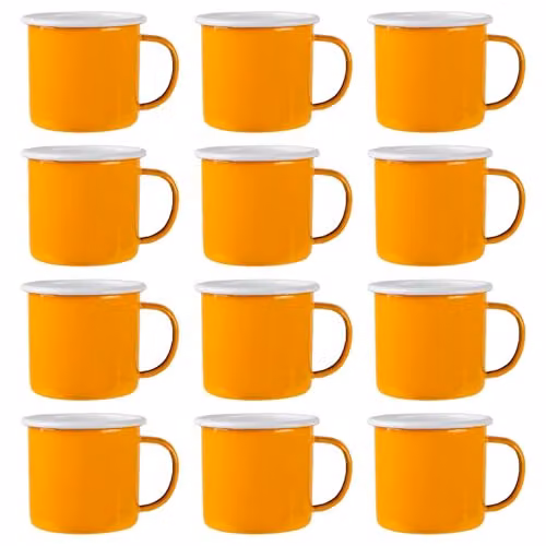 Argon Tableware Enamel Mugs, Yellow, Set of 12, 375ml – 1