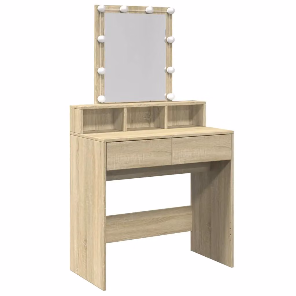 Berkfield Home Modern LED Dressing Table in Sonoma Oak Brown, W: 80 cm, D: 41 cm, H: 144.5 cm – 2