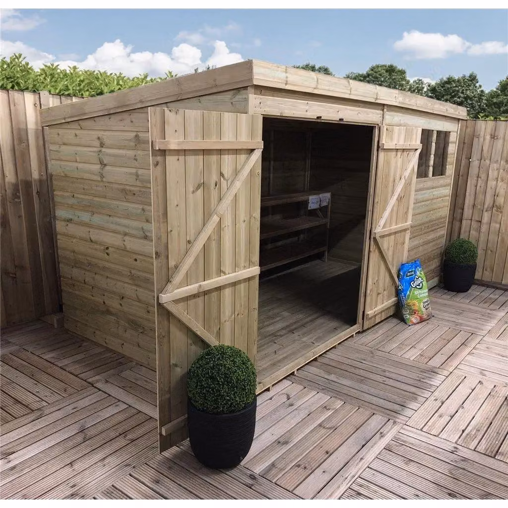 Marlborough Pressure Treated Pent Garden Shed with Double Doors in Natural – 2