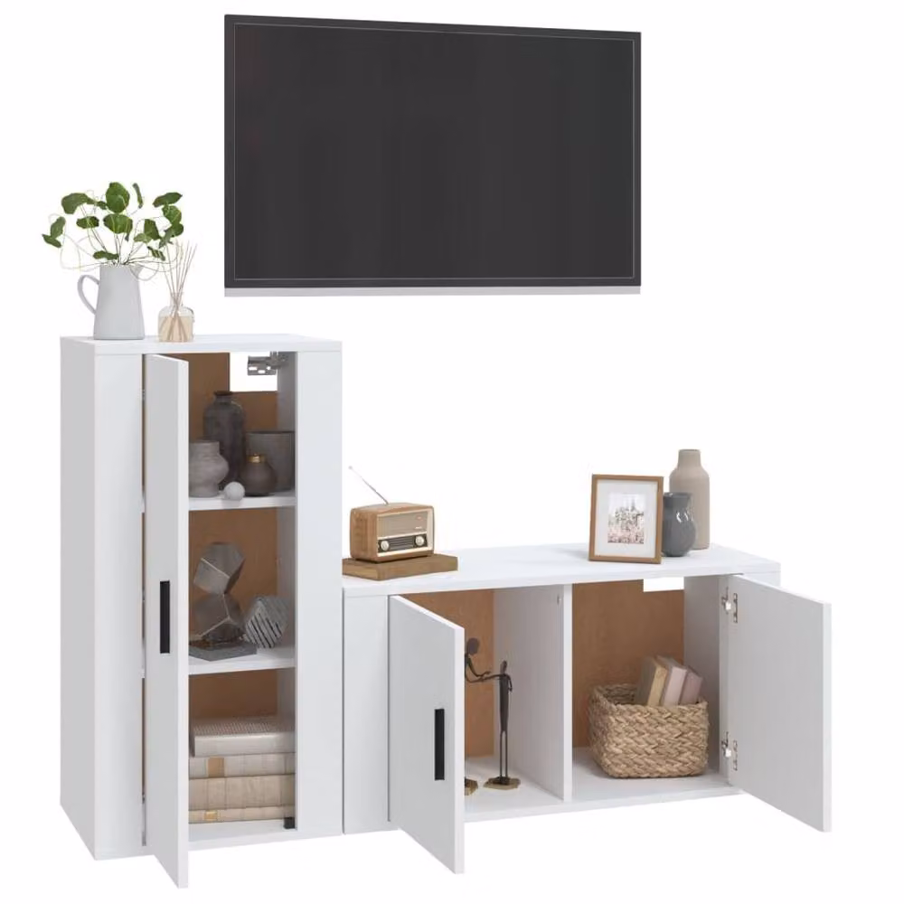 Berkfield Home 2 Piece Classic White Matt Wall Mounted TV Cabinet Set in Engineered Wood – 3