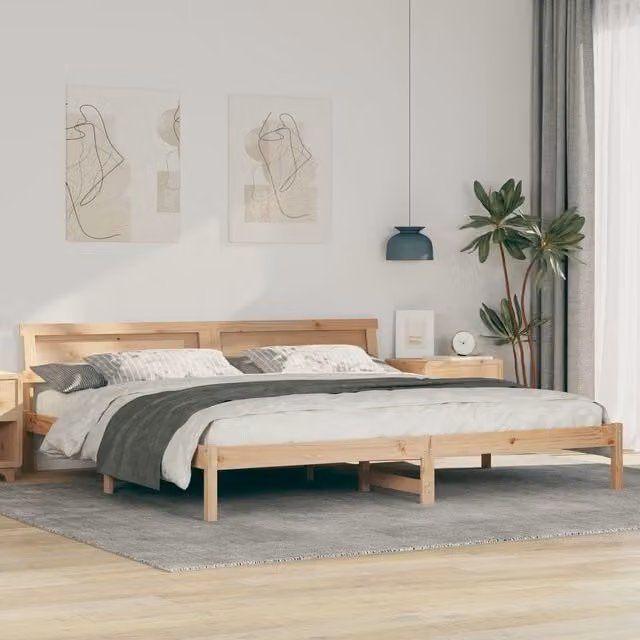 Berkfield Home Modern Solid Pine Wood Bed with Headboard and LED Strip Lights, Brown, W: 180 cm, D: 200 cm, H: 73 cm