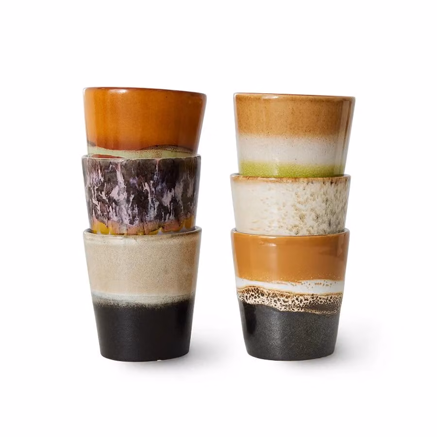 HKLIVING 70s Ceramics Coffee Mug Set of 6 in Brown