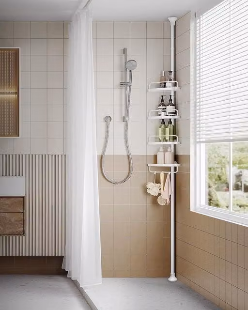 SONGMICS 4-Tier Adjustable Bathroom Corner Shower Shelf in White