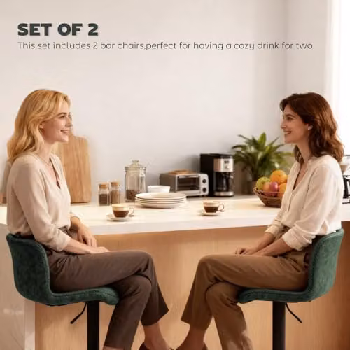 HOMCOM Set of 2 Modern Green Synthetic Leather Bar Stools with Metal Frame – 3