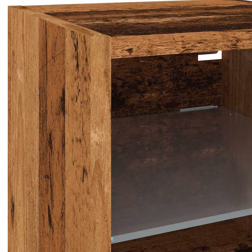 Berkfield Home Set of 2 TV Wall Cabinets with LED Lights in Brown Old Wood, W/D/H: 30 x 28.5 x 30 cm – 8