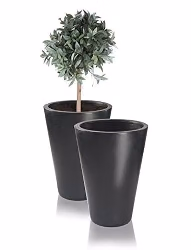 Primrose Calgary Polystone Tall Planters, Set of 2, Black, Height: 89 cm – 1